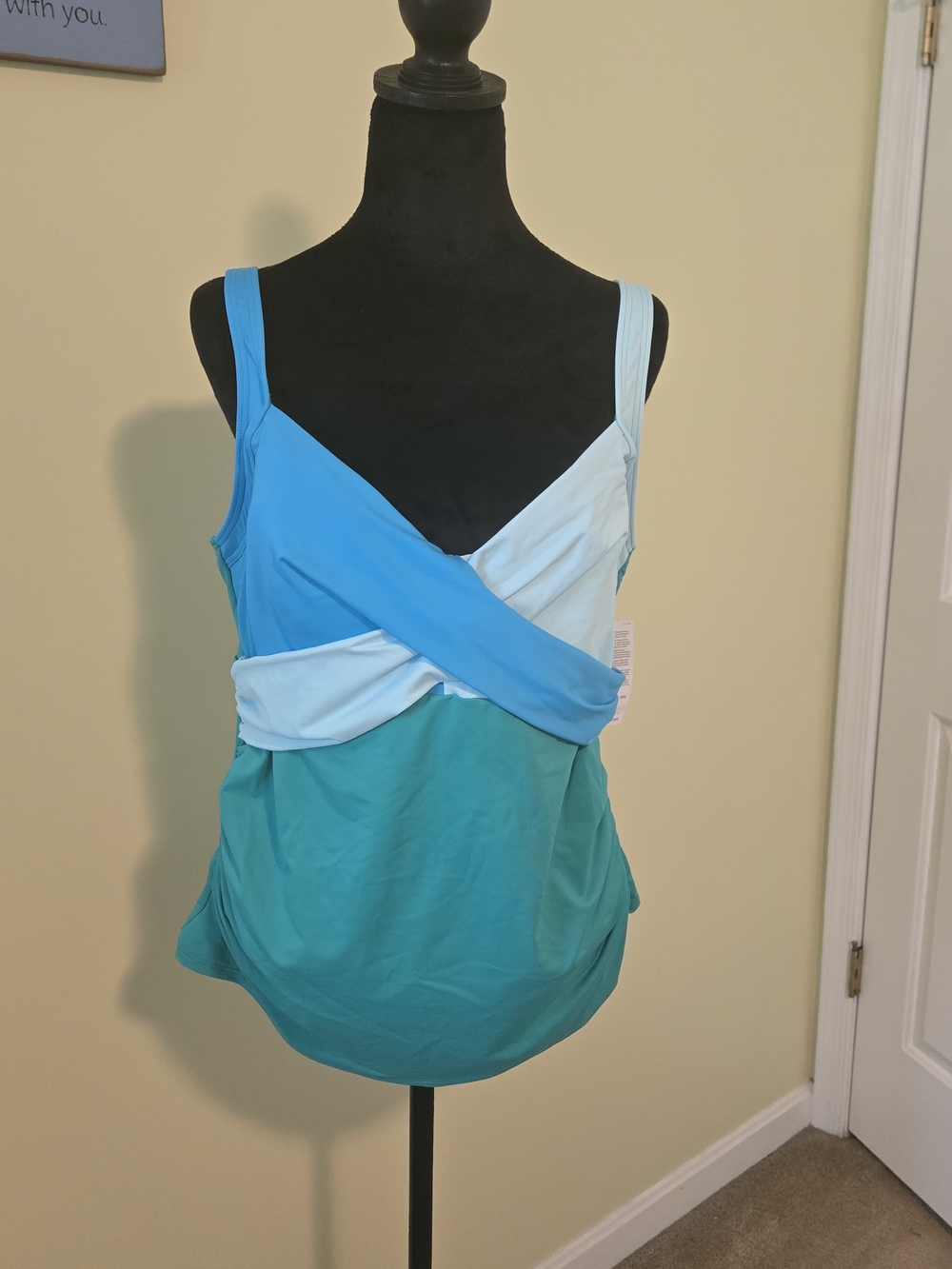 NWT Lands' End Teal & Light Blue Colorblock Swim Tank And Swim Shorts
